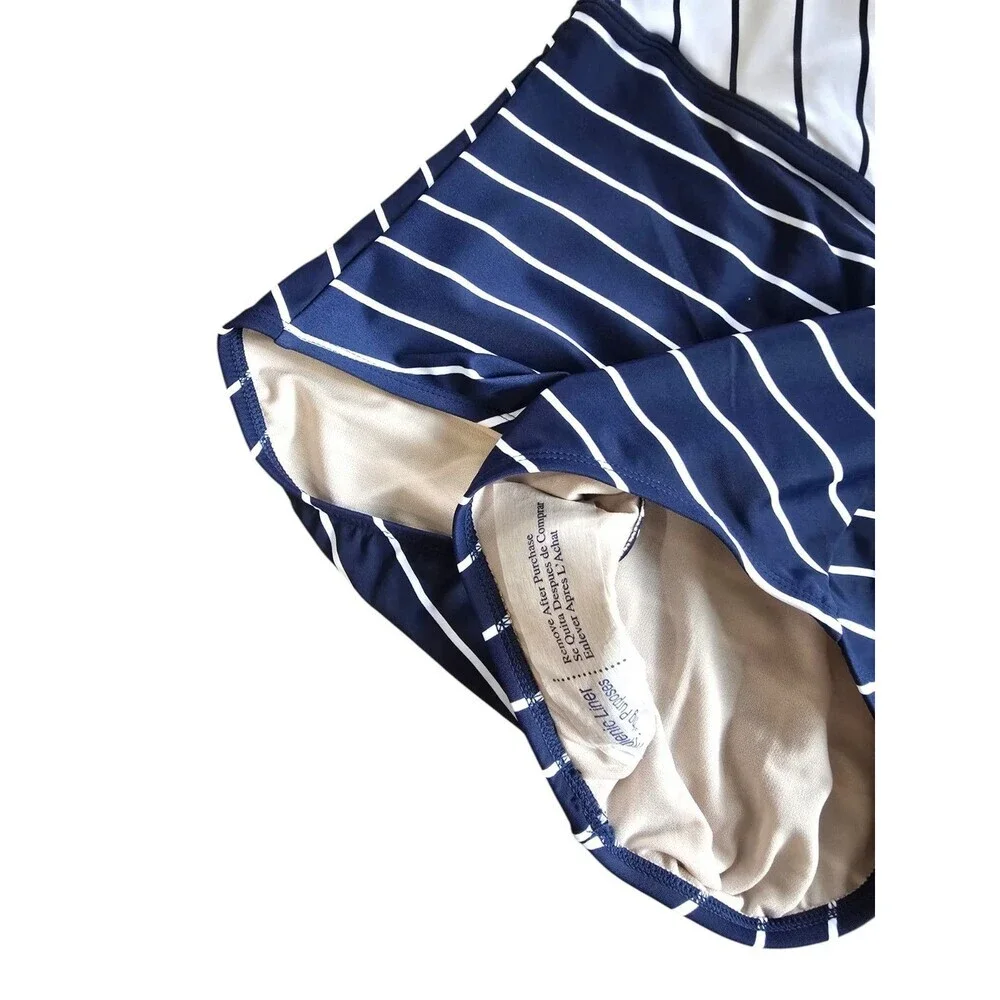Kona Sol Striped One Piece Swimsuit in Navy and White Size S NWT